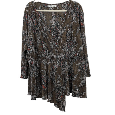 Cato Plus Size 26/28W Vintage Y2K Fairy Grunge Top Dark Floral Asymmetrical 3X