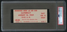 Woodstock Ticket August 16, 1969, Saturday Grade 9 Mint PSA Slabbed