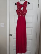 Red Sequin Floor Length Dress Formal Evening Prom Gown Sz