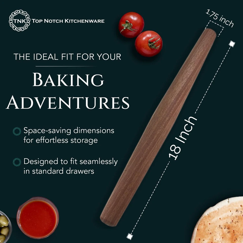 Mahogany French Rolling Pin | Non-Stick Kitchen Tool | Tapered Solid Wood Des... - Image 4 of 4