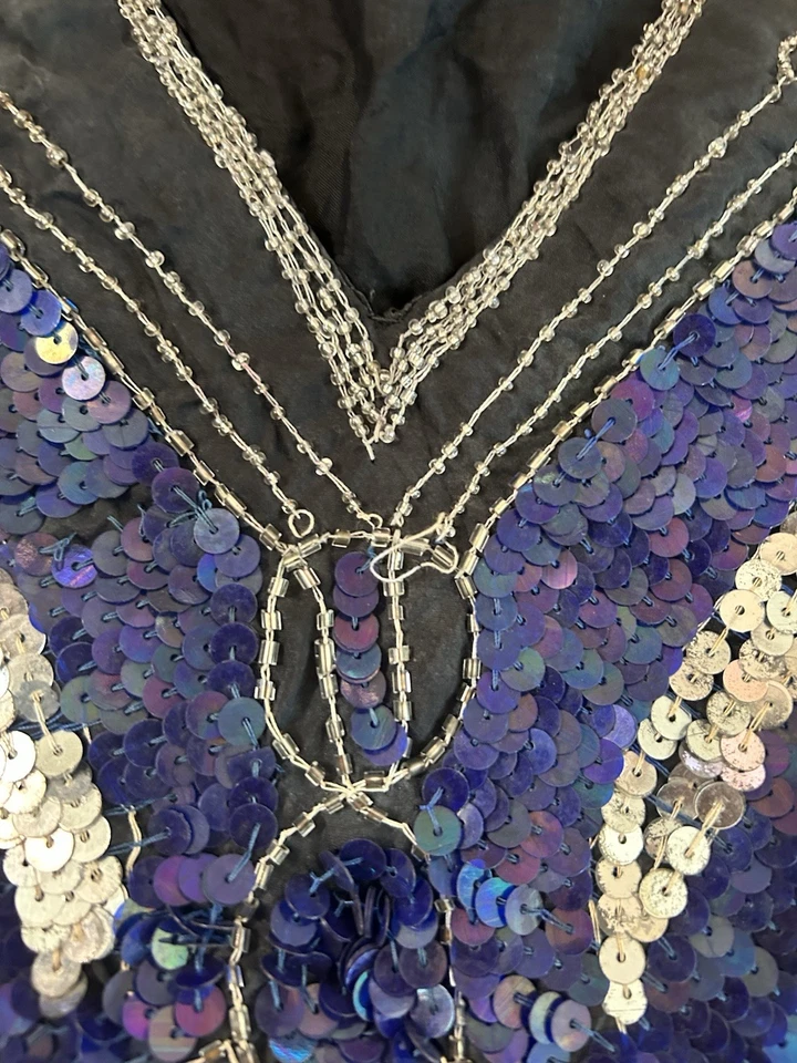 Vintage 70s / 80s Retro Disco Beaded Sequin Butterfly Silk Top FREE SIZE GUC - Image 2 of 4