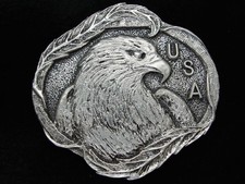 PH03123 NOS VINTAGE 1988 USA BALD EAGLE PATRIOTIC PEWTER BELT BUCKLE