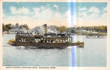 EXCELSIOR Minnesota Postcard US boats leaving dock ferry 1922