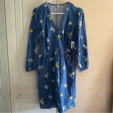 Old Navy Dress Womens M Blue Floral Wrap V-Neck Ladies Cottagecore Peasant Boho