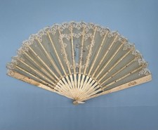 Antique 1904 Wedding Fan w Lace Trim Provenance Berlin Edwardian Boxed