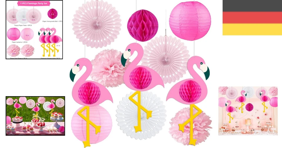 Hochwertiges 11-teiliges Set mit Flamingo Deko für Hochzeiten & Partys - Bild 2 von 4
