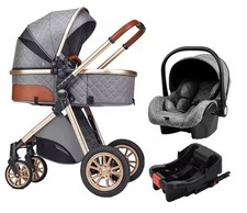 3 in 1 Baby Stroller Travel System w/ ISOFIX Base  Lightweight Newborn GREY