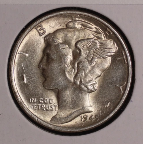 Mercury Silver Dime. 1945 D. About Uncirculated. Lot # 9061-5-12