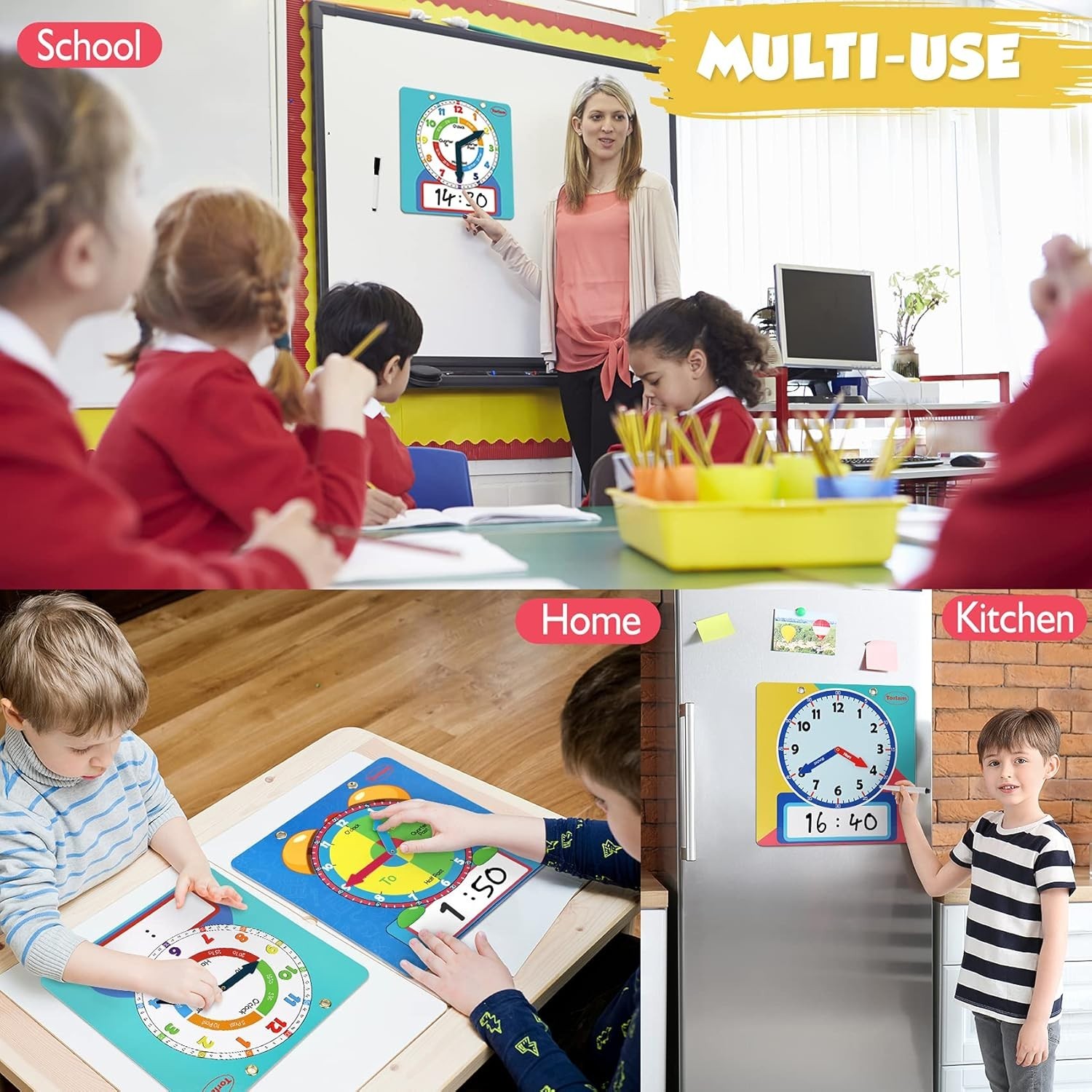 Large Magnetic Dry Erase Learning Clock for Kids Learn to Tell Time,12" Demon...