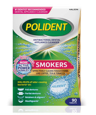 Polident Smokers Antibacterial Dental Appliance Cleanser Tablets, 90 Count