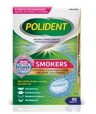 Polident Smokers Antibacterial Dental Appliance Cleanser Tablets, 90 Count