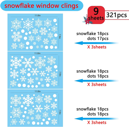 Snowflake Window Clings for Glass Windows Snow Spray, 321PCS Christmas Window Cl - Picture 2 of 15