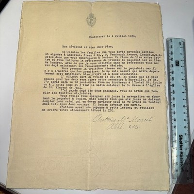 Antoni Maria Marcet Abbot Montserrat Abbey ALS Autograph Letter 1930 RMS Oranto