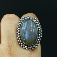 925 Sterling Silver Handmade Jewelry Labradorite Gemstone Ring Size-10 US