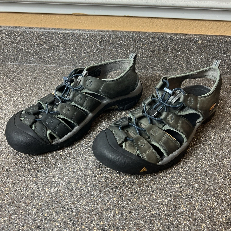 Keen Newport Hydro 皮革凉鞋灰色/绿色男式 11-11.5 运动远足户外 — 第 2/4 张图片