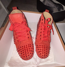 Christian Louboutin Louis Spikes Red Suede Hi...