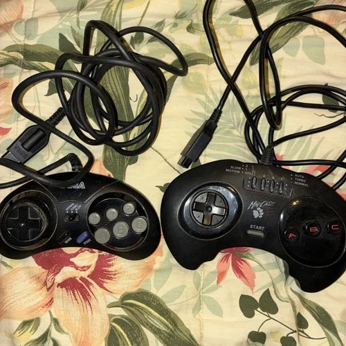 Lot Of 2 Vintage Video Game Controllers Sega Black Madcatz