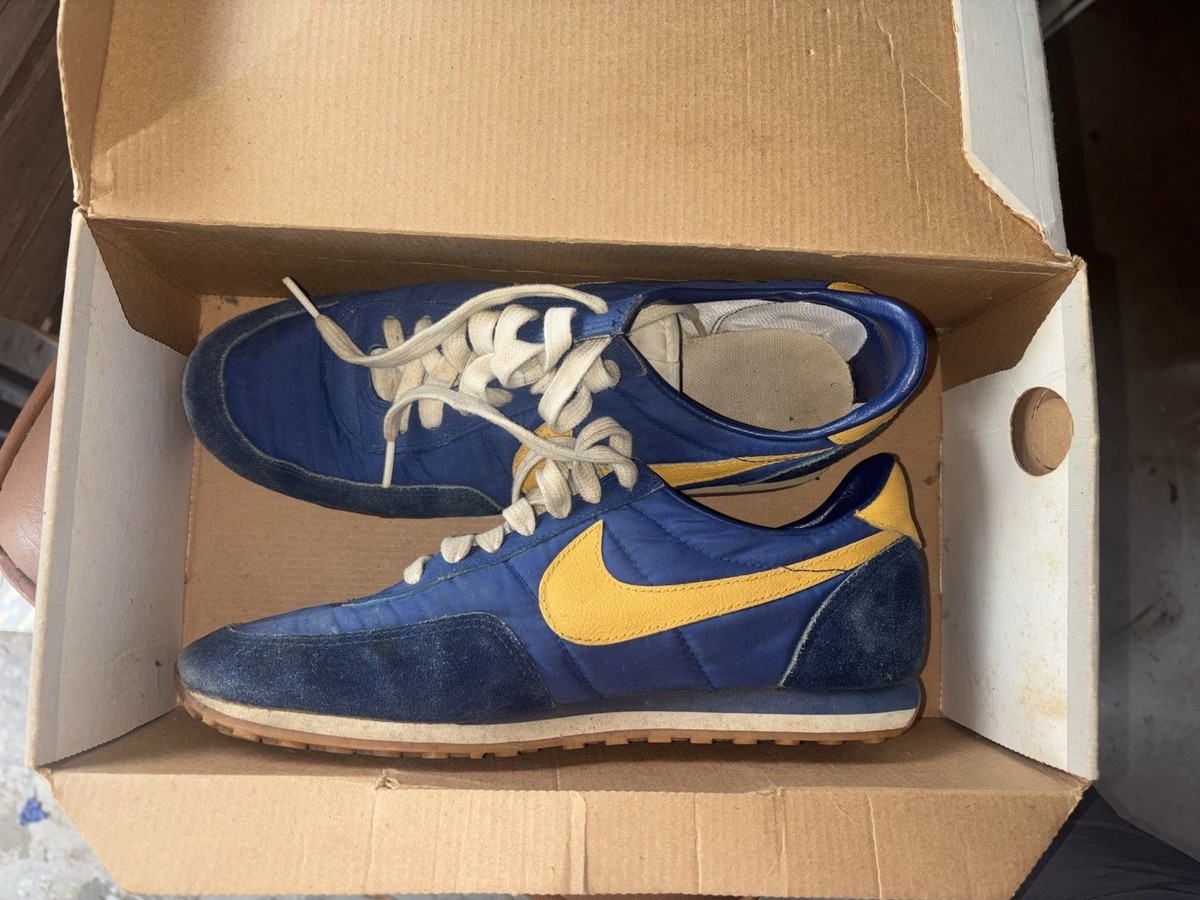 1980's Vintage Nike Waffle Trainer Blue and University Gold Size 9