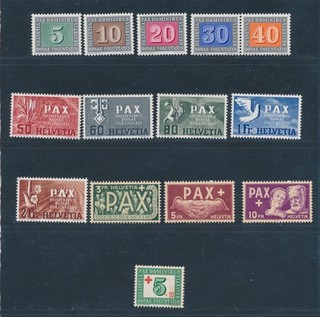 D496000 Suiza MH Fin de la Segunda Guerra Mundial en Europa Sc. 293 305 B145
