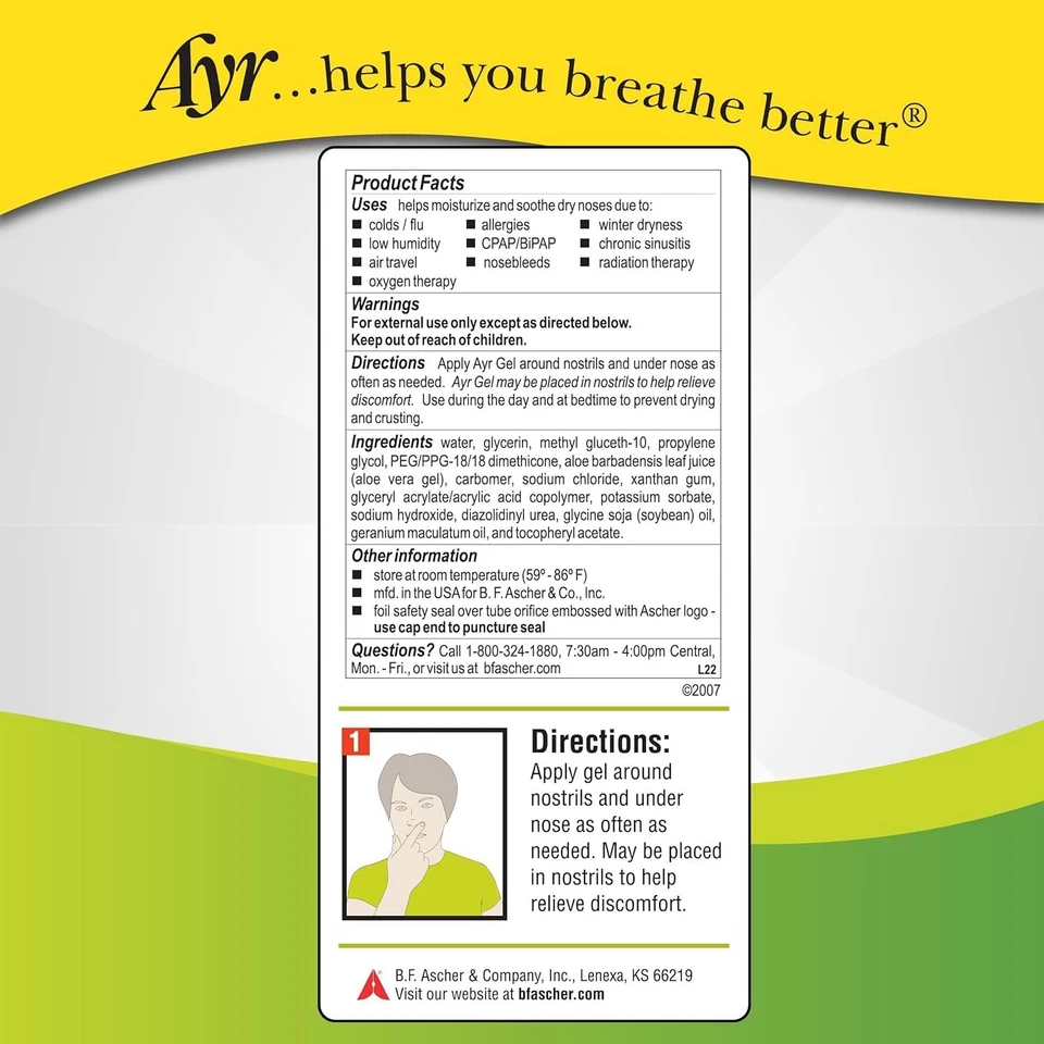 Носовой гель Ayr Saline с успокаивающим алоэ упаковка 3 шт., 0,50 унции (14,1 г) каждая быстрая доставка - Изображение 2 из 4