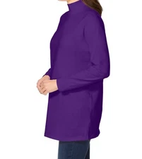 Woman Within Plus Size 3X  Perfect Long-Sleeve Mockneck Tee Purple Cotton