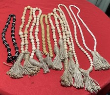 8 Farmhouse Natural Wood Decor Prayer Beads with Tassels Different Lengths EUC