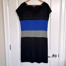 Legend sz Medium Cap Sleeve Sheath Dress Women Blue Black Grey Colorblock Office