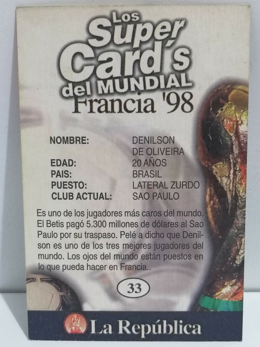 FRANCE 98 Card #33 DENILSON DE OLIVEIRA Brazil Team, 1998 FIFA