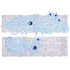2 Pieces Wedding Bridal Garters Lace Garters Floral Garters with Blue Rhinestone