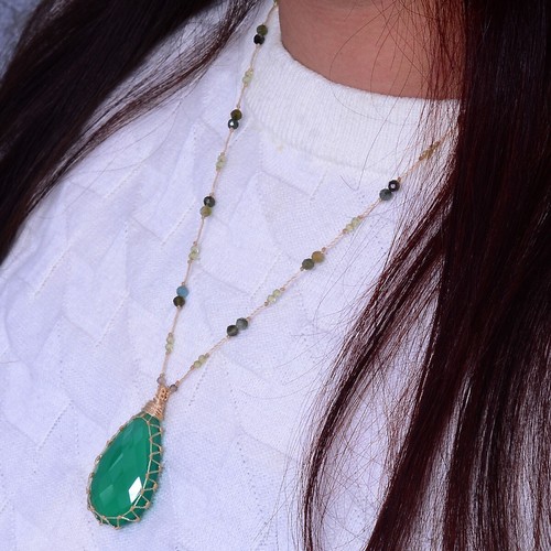 Hand Crafted Onyx Checker Cut Top Quality Boho Handmade Macrame Beaded Necklace - Picture 11 of 12
