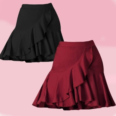 Child Girl Kids Latin Salsa Dance Skirt Dancewear Ballroom Practice Ruffle Hem