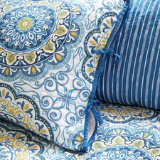 BLUE BOHO 6pc DAYBED COVERLET SET : MODERN YELLOW WHITE MEDALLION BEDDING