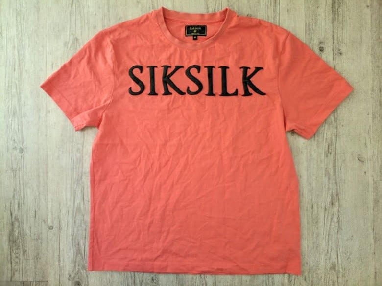 Sik Silk Oversized T Shirt Pink Coral Black Puff Print - Size Medium