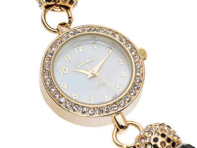 Multicolor Beaded Gold-Tone Ladies Watch Multi Strand Beaded Watch Women 29mm Oval MOP Dial Gold Tone  main image 3