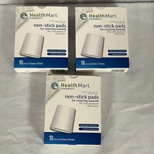 Health Mart Non-Stick Pads 3  x 4 , 10 ct - lot of 3 boxes