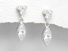 Solid Sterling Silver Marquise CZ Dangle Earrings 18mm Long X 5mm Wide 2.3g NICE