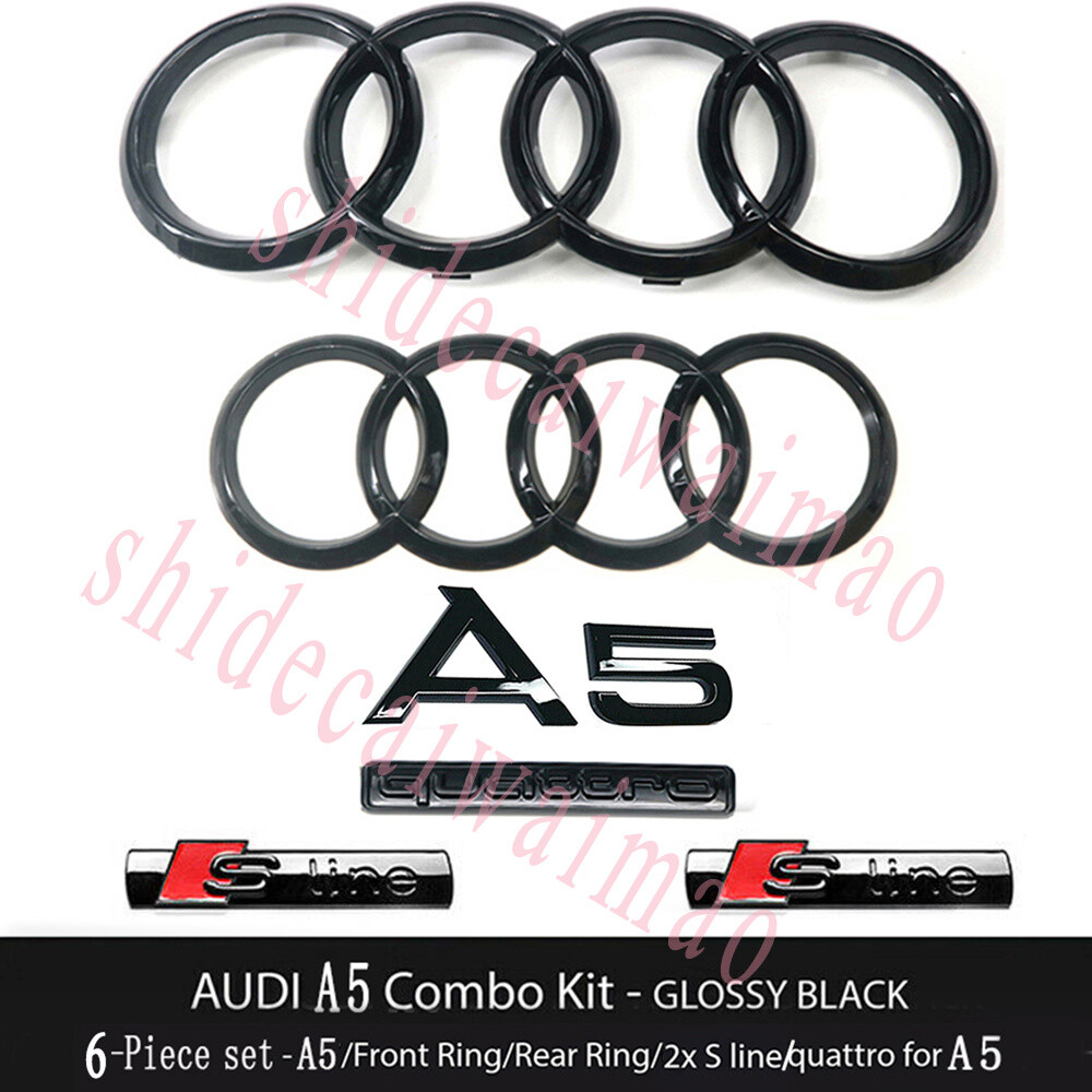 Audi エンブレムセット(A5) Audi A5 Emblem Gloss Black SLine Front Rear Rings Quattro