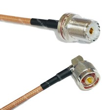 RG142 Silver UHF Female BULKHEAD to N MALE ANGLE Coax RF Cable USA Lot