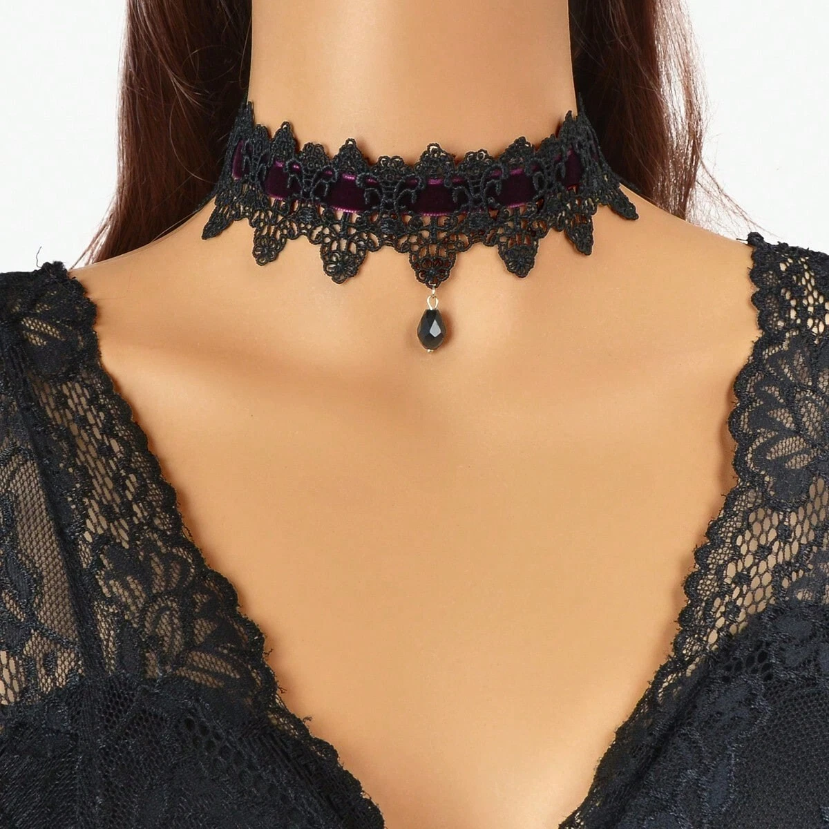 Elegant 90s Neck Choker Black Lace Hippie Short Collar Necklace Trendy Jewellery