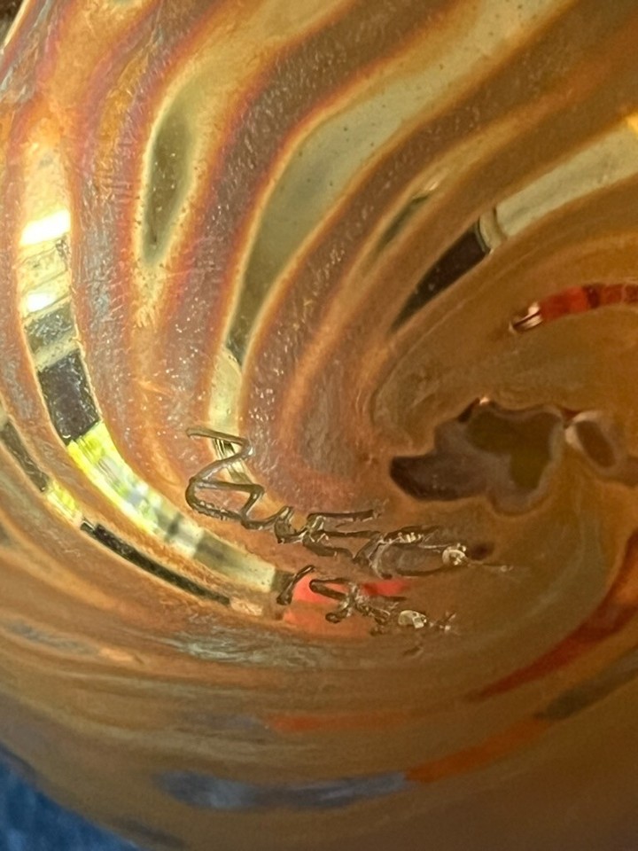 1994 Art Glass Craig Zweifel Hand Blown Iridescent Round Ball Glass