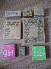 Lot of 8 Baby Themed Wooden Block Rubber Stamps