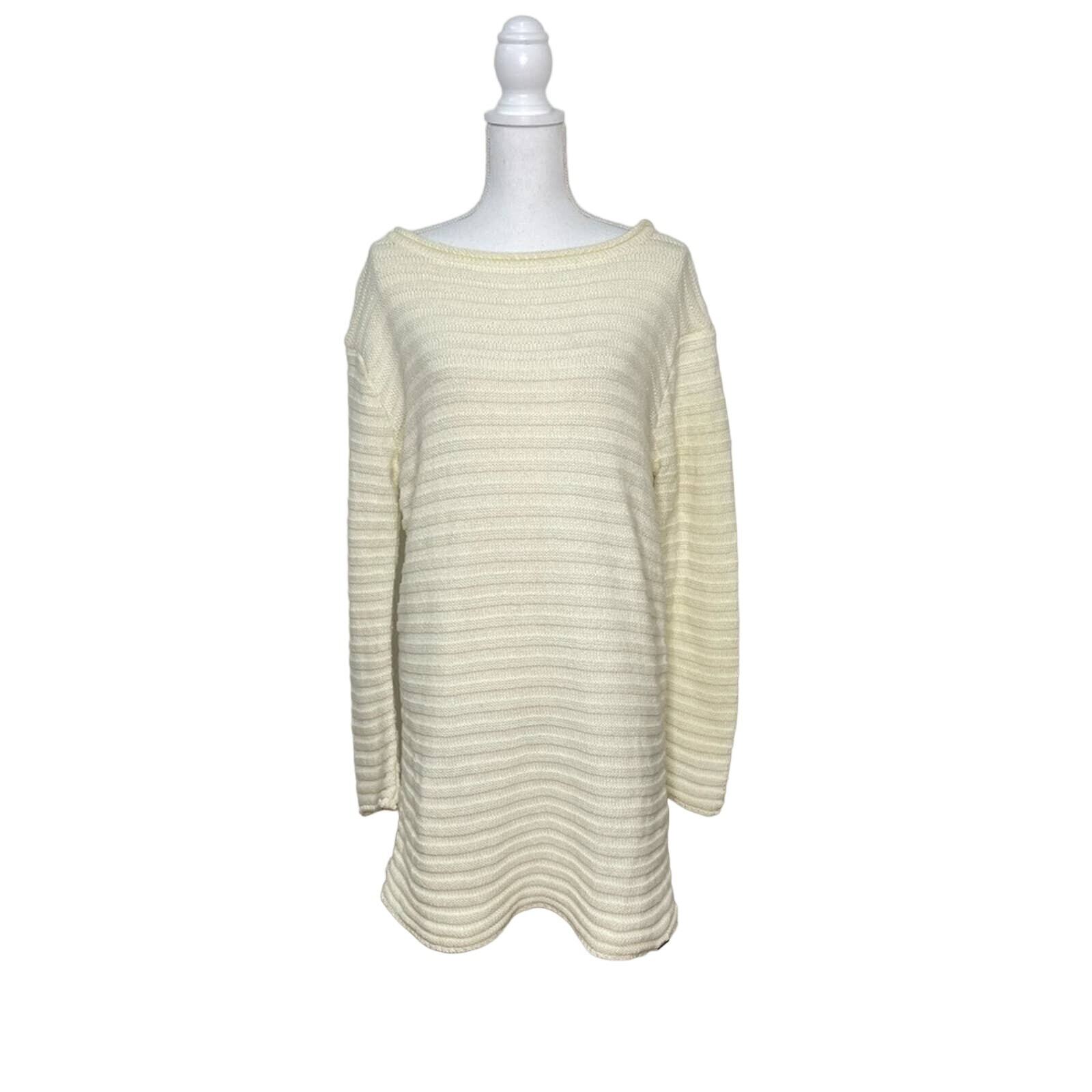 Barbour Women Pima Cotton Cream Linsi Knit Long Sleeve Tunic Sweater Dress Sz 14