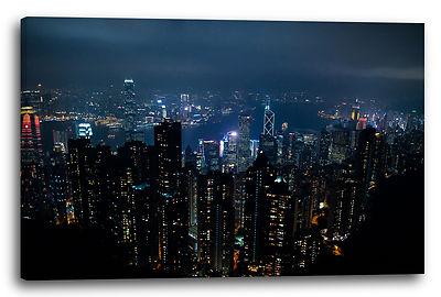 Lein-Wand-Bild Asia City night Shanghai Tokyo Kuala Lumpur Städtebilder Skyline