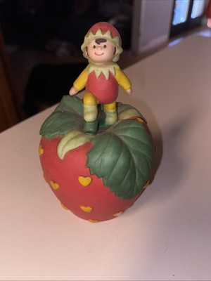 Avon 1993 VTG Strawberry Hearts Delight Porcelain Hand Bell w/ Pixie Elf 4 1/2 