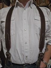 Leather Cowboy Western Suspenders Basket Weaved Stamped Hand Made In The USA