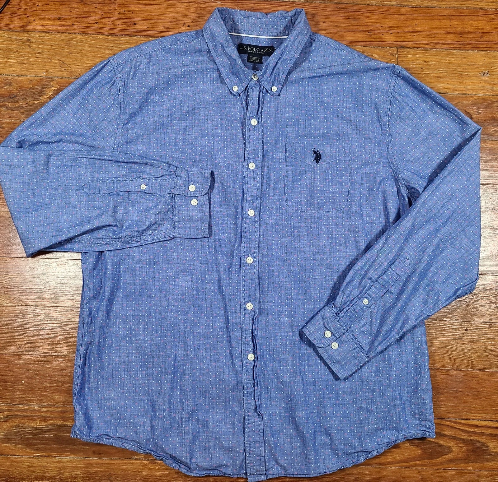 U.S. Polo Assn. Men’s Shirt 2XL BLUE Long Sleeve Button Up Cotton Logo