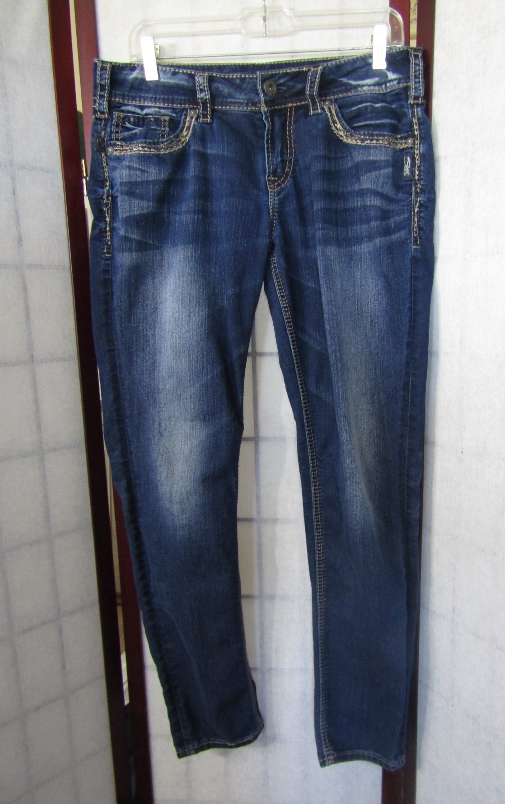 Silver Suki Mid Skinny Dark Wash Top Stitched Women's Denim Jeans Pants 30 x 31