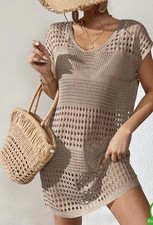 Milumia Beige Knit V Neck Coverup Women?s Size Large New