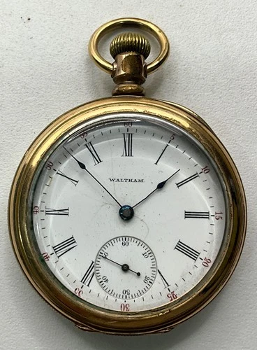 #32 Antique Waltham 9192677 Gold Tone Roman Dial Pocket Watch