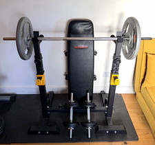 Workout Bench Press Set with Barbell, Dumbells, weights plates & Bench